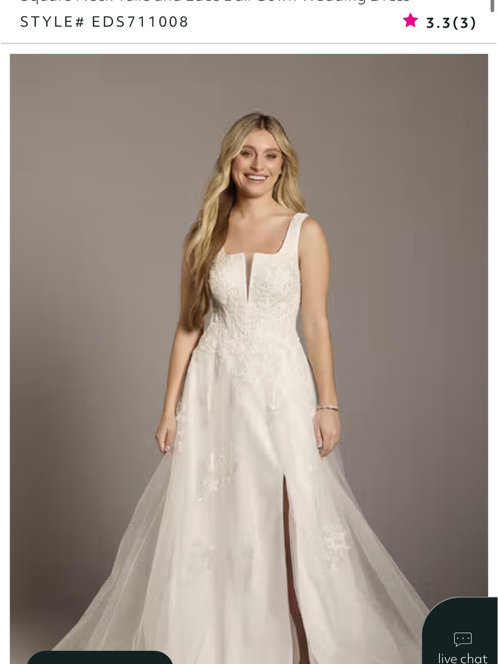 David's Bridal Ivory A-Line Lace Appliqué Wedding Dress with Slit